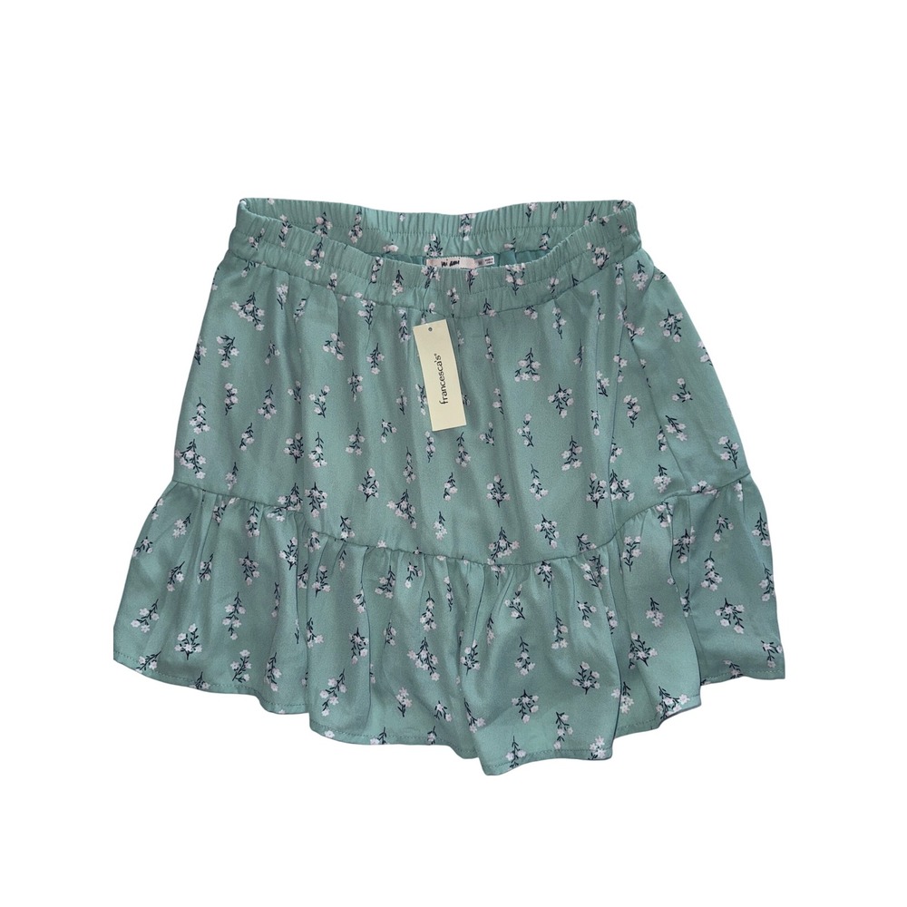 Francescas Mi Ami Sage Green Floral Ruffle‎ Skirt Elastic Waist lined Medium NWT